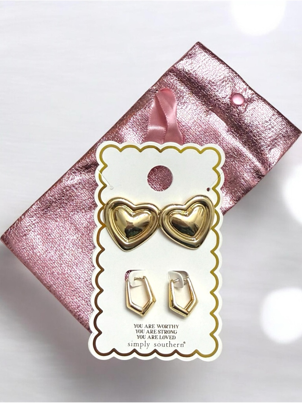 Simply Southern Gold Heart & Geometric Earring Set in Dust bag Goldtone New